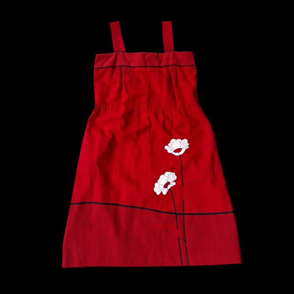 Vintage Dress Red White Poppy Sundress Floral Alfred Shaheen USA MCM Size 12 - Picture 2 of 10